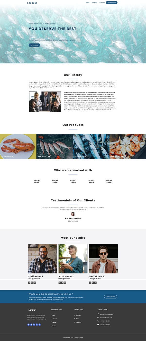 UI prototype for a fish exporter in Kerala